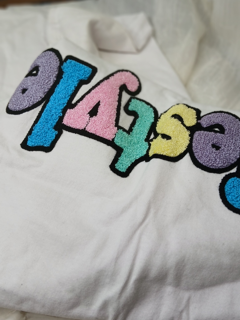 Colorful Chenille Letter Graphic Tee - White